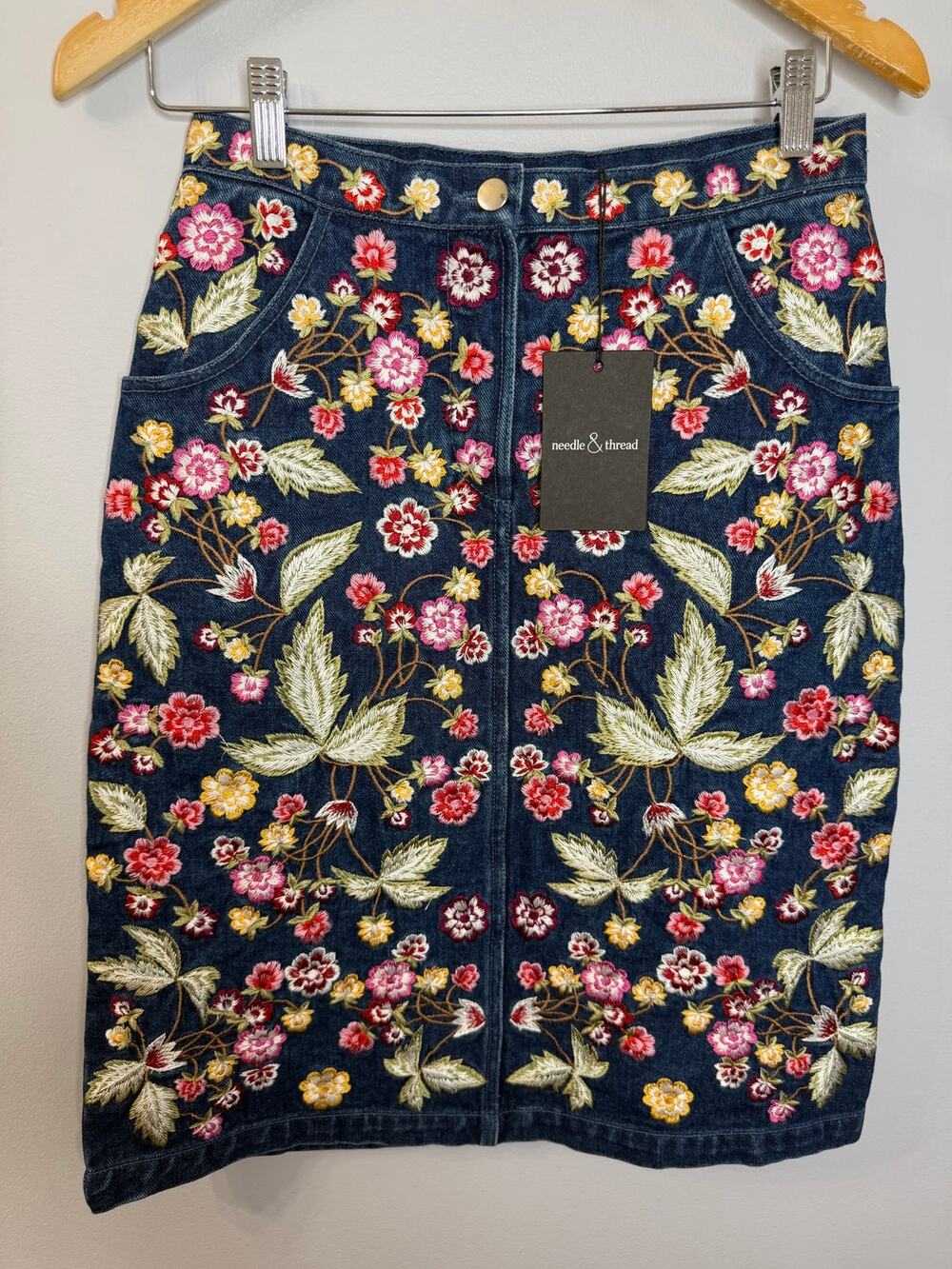 Needle & Thread Wild Flower Embroidered Jean Denim Skirt Women's 2 New